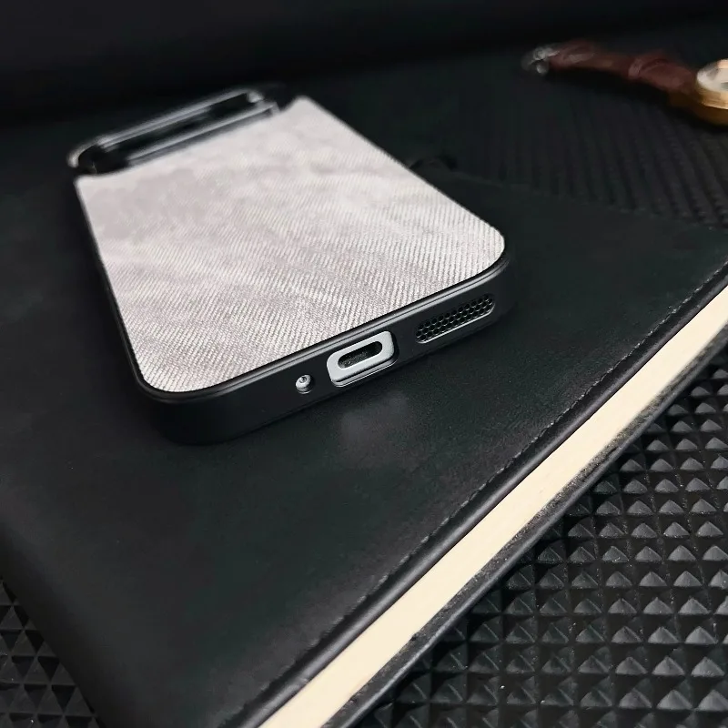 Vintage Denim Texture Magnetic Leather Case with Wireless Charging Compatibility