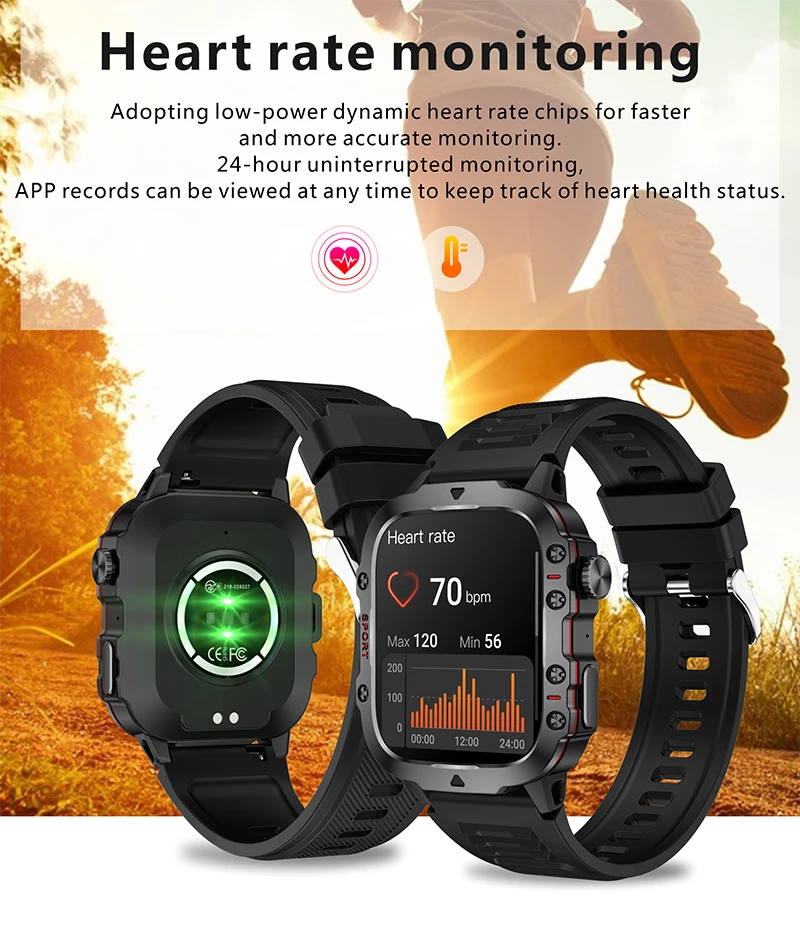 2025 New Rugged Military Fitness BT call SmartWatch Men For Android Xiaomi IOS 3ATM Waterproof Sport Ai Voice Calling Smartwatch 3