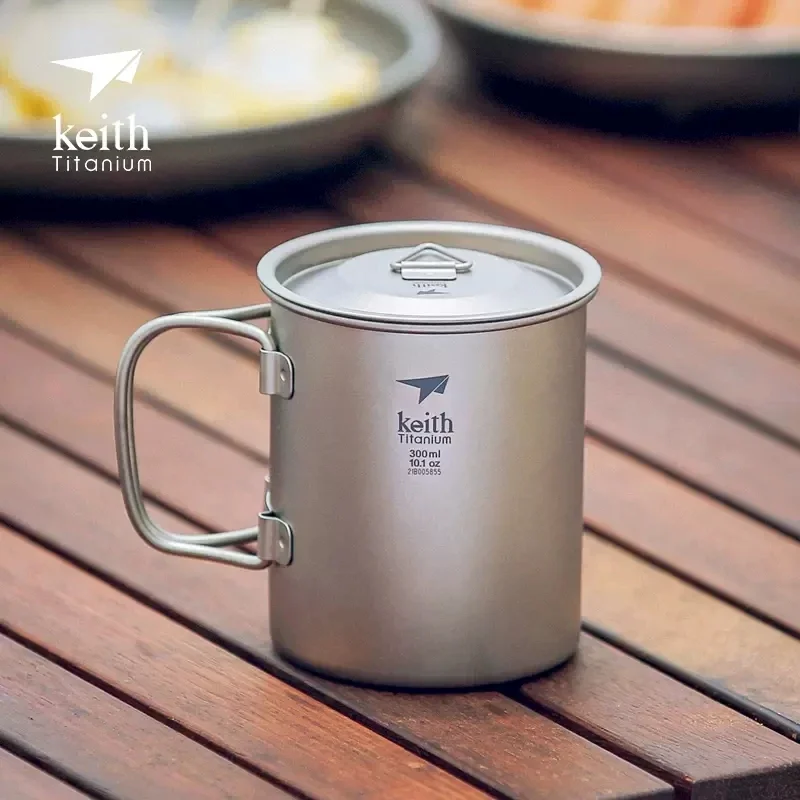 Keith Titanium Single-wall Mug with Folding Handle and Lid Outdoor Camping Travel Hiking Cups 220ml-500ml 5
