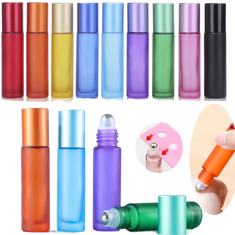 

5pcs Portable 5/10ML Multicolor Frosted Glass Roller Bottles Travel Cosmetic Containers for Essential Oils Perfume Aromatherapy