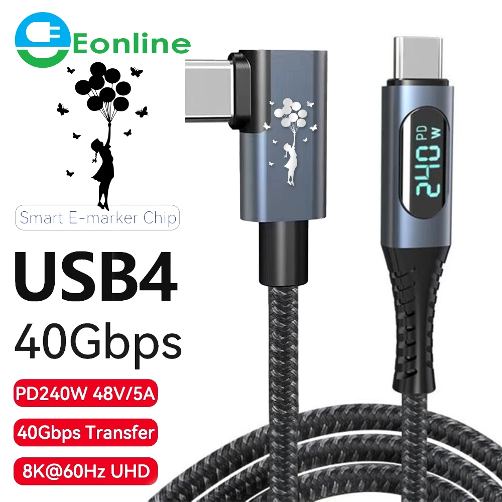 

Кабель для быстрой зарядки EONLINE 3D Thunderbolt 4, USB 240, 40 Гбит/с, Type C к C, PD3.1, Вт, кабель для быстрой зарядки 8K @ 60 Гц для PS5 Nintendo Switch MacBook