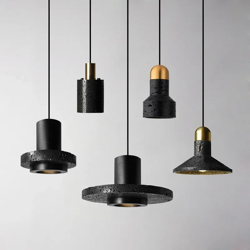 Description Picture 5 of itemBlack Retro Industrial Style Pendant Hanging Lamp Hole Stone LED Pendel Lamp Nordic Art Design Chandelier Bar Dining Bedroom