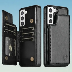 Magnetic Double Buckle RFID Blocking Leather Card Holder Wallet Case - Galaxy A52 (A52s) (Black)
