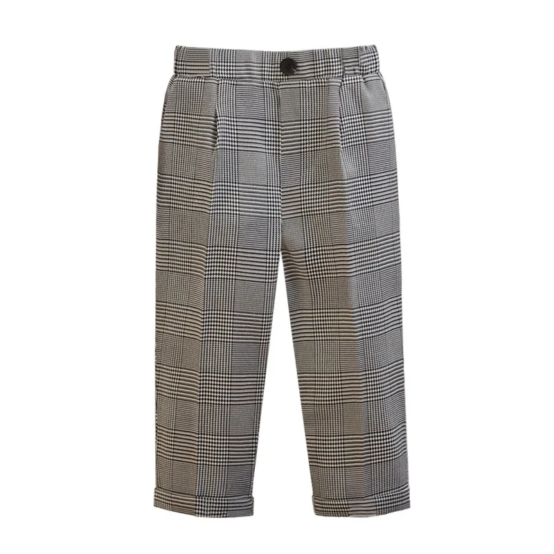 New Children Boys Suit Pants Cotton Plaid Kids Boys Casual Pants Elementary School Performance For 1-10Y Loose