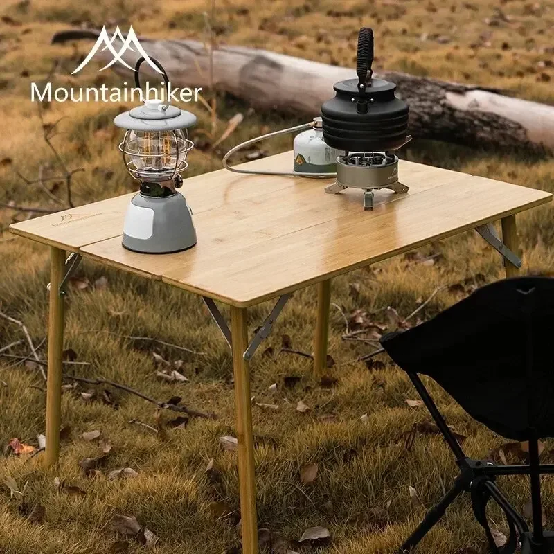 MOUNTAINHIKER 2/3 대나무 접이식 테이블 야외 캠핑 휴대용 빠른 수납 접이식 책상 야외 식탁 피크닉 바베큐 테이블
