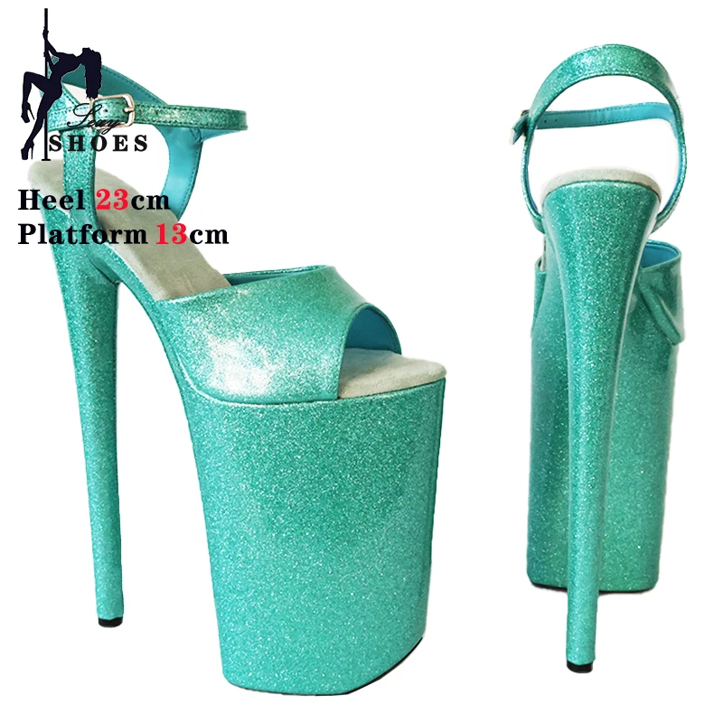 Nightclub Sexy Pole Dance Shoes 23CM Gladiator Sandals Pearl Glitter Stripper Shoes Summer Women Model Show Platform High Heels