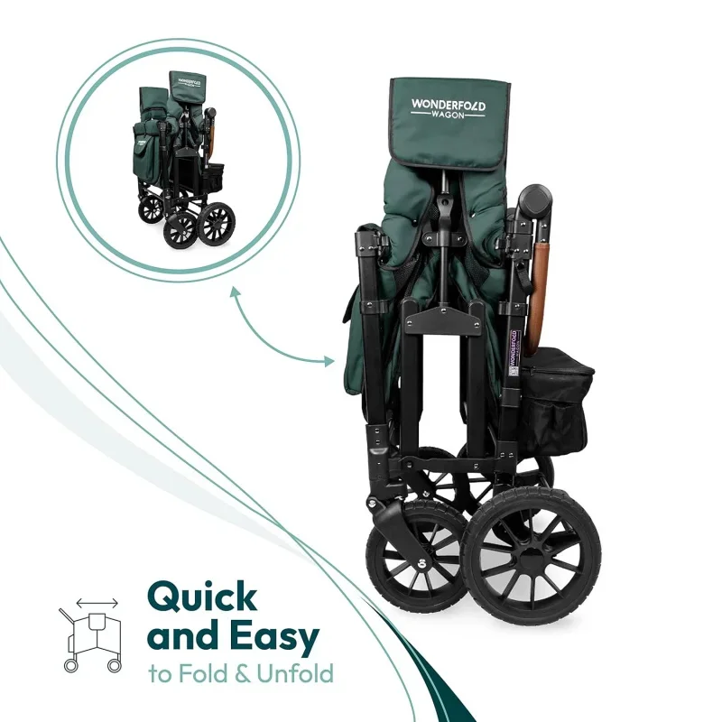 WONDERFOLD W4Quad Stroller Wagon Featuring 4 High Face-to-Face Seats with Magnetic Buckle 5-Point Harnesses and Adjustable
