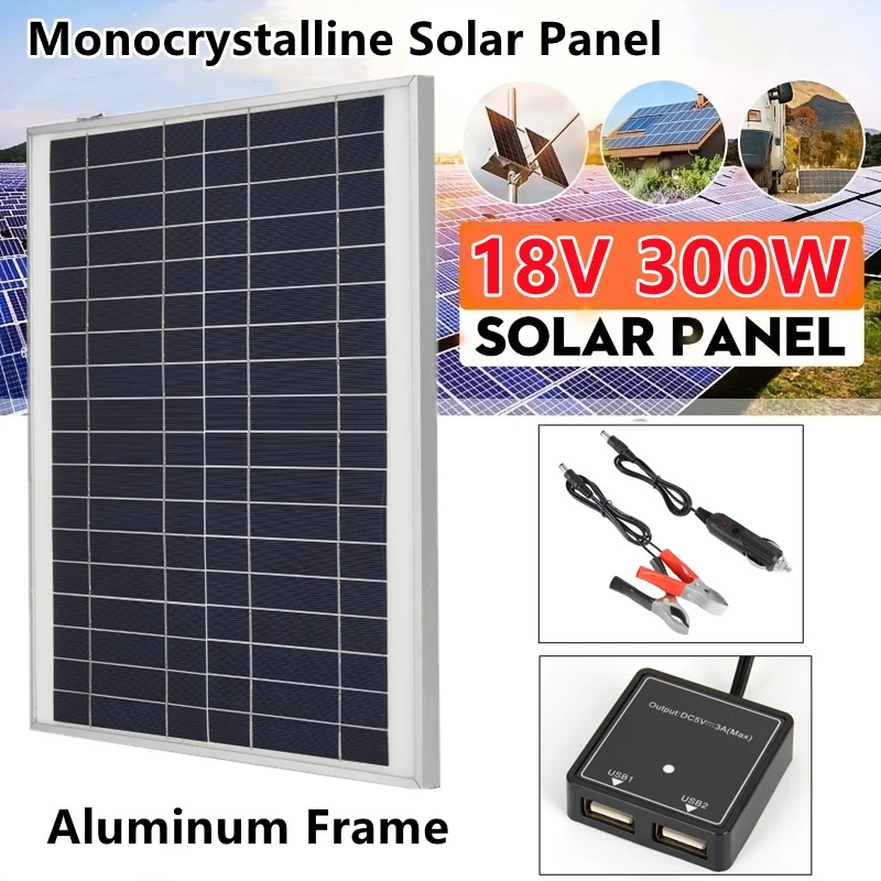 300W Solar Panel 18V Double USBPolycrystalline Power Portable Outdoor ...