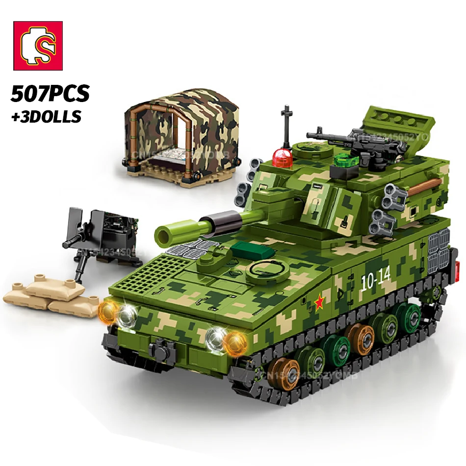 

SEMBO 507PCS Self-Propelled Howitzer Tracked Tank Building Blocks City Military Tanks Soldiers Model ​Bricks Toys for Children