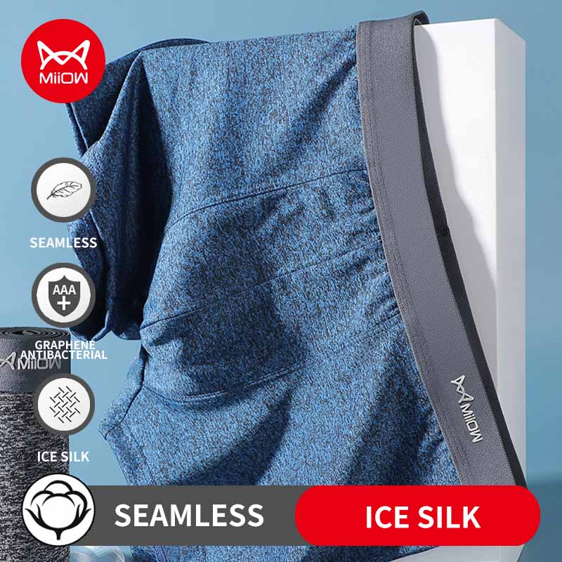 MiiOW 4Pcs Retro Breathable Men Underwear Boxershorts 3A Antibacterial Cueca Man Underpants Seamless Sexy Ice Silk Men's Panties