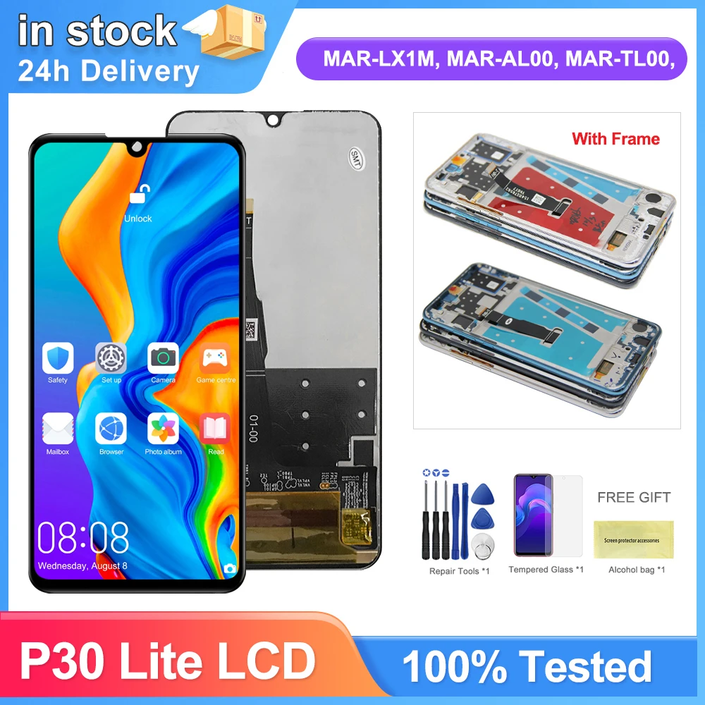 Huawei P30 Lite LCD Screen Replacement - Full Assembly With Touch Digitizer, Adhesive & Tools, Black