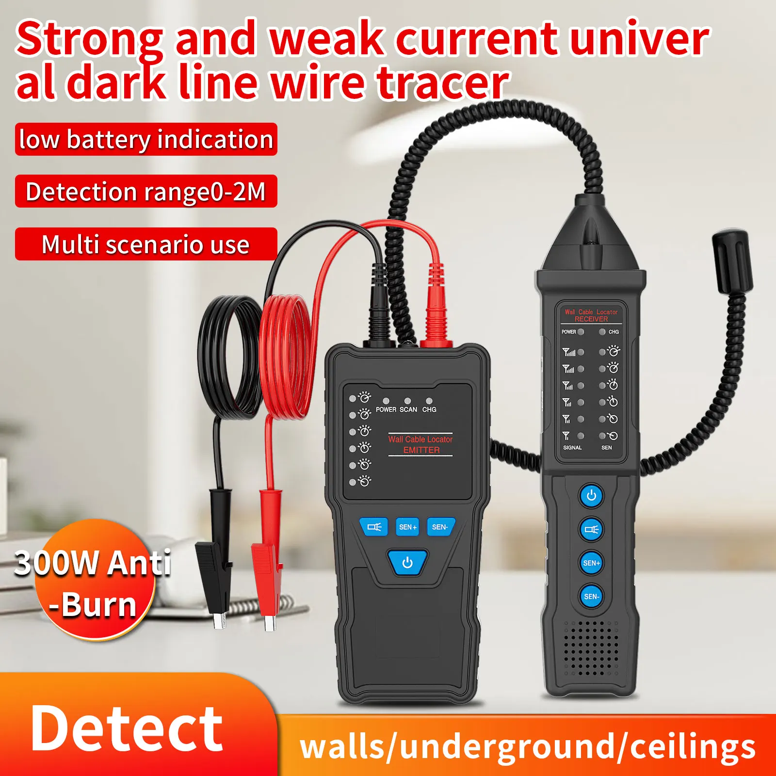 Underground Cable Tracker High& Low Voltage Wire Tracker Anti-Interference Cable Locator Network Line Finder wire locator