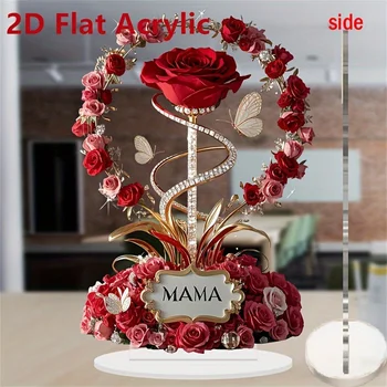 2D Acrylic Ornament Red Rose MOM Pattern with Roses 1