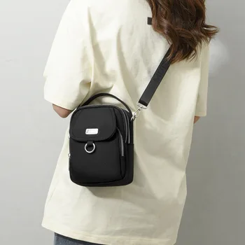 حقيبة يد خفيفة الوزن، حقيبة كروس نسائية من النايلون، حقيبة يد صغيرة كاجوال مع مقصورات متعددة بسحاب، حزام كتف قابل للفصل