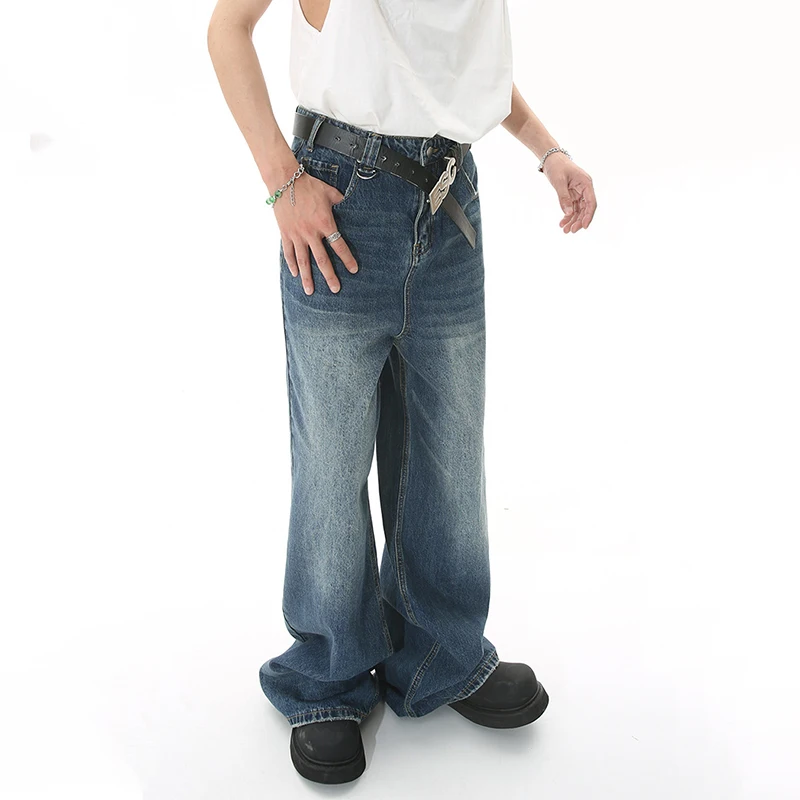 IEFB 2025 Spring New Trendy Jeans Metal Ring Design Male Gradient Color Washed Straight Male Denim Pants Wide Leg Casual 9C354 4