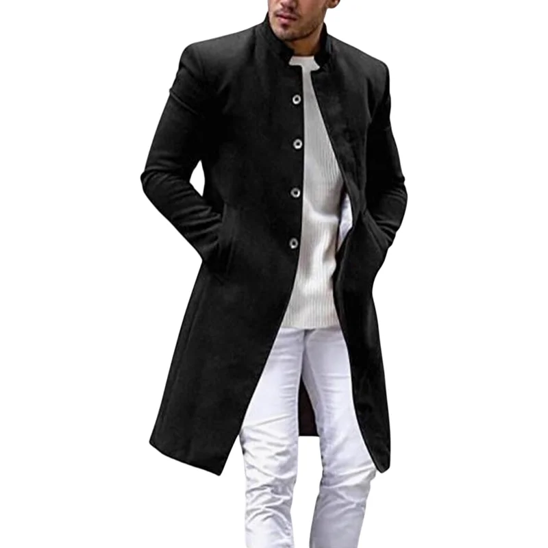 Winter Solid Color Mens Jacket Mid-length Men's Clothing Trench Coat Windbreaker Single Breasted Long Coats Jackets Man