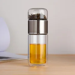 Elegant 350ML Double - Layer Borosilicate Glass Tumbler with Tea Infuser Filter (350ml silver)