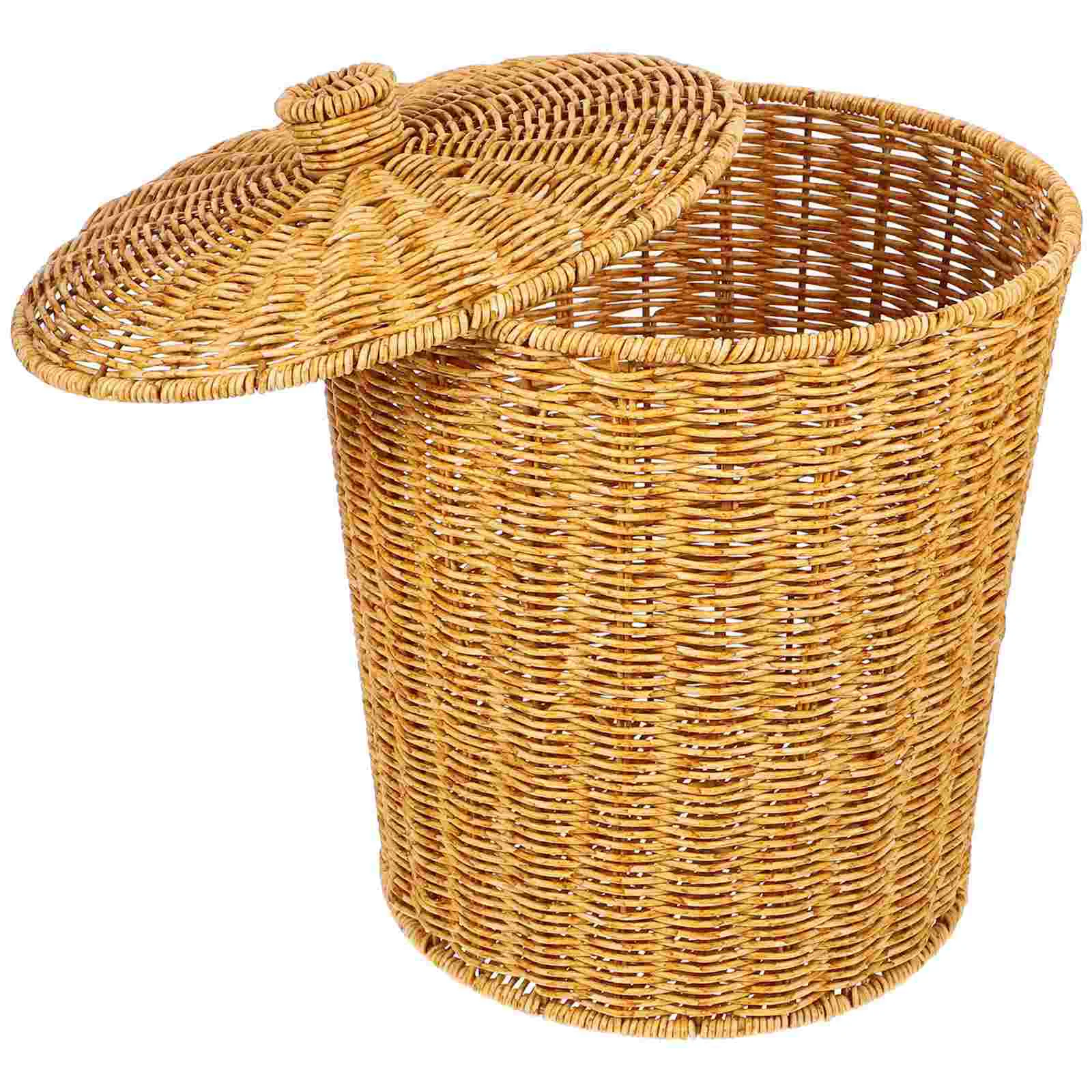 

Cabilock Woven Trash Can Rattan Wastebasket Lid Bedroom Trash Can Office Garbage Cans Wicker Basket Clothes Hamper