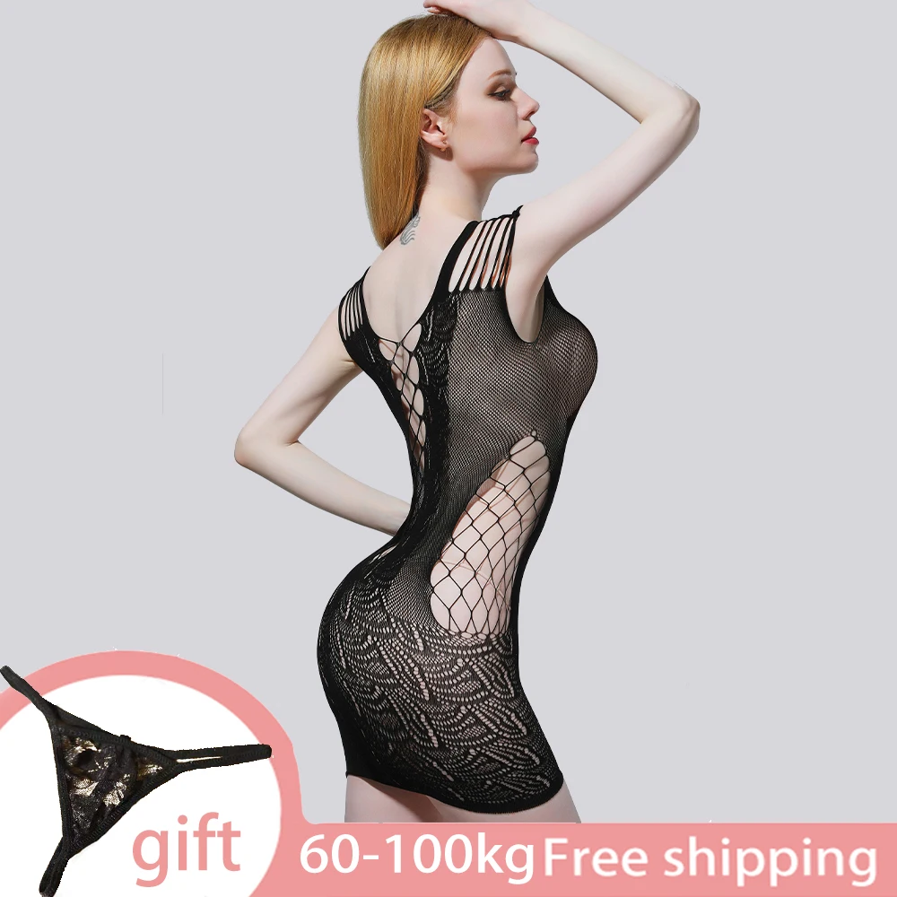 

100KG Fishnet Babydoll Dress with G-string Bodysuit Sexy Garter Hot Underwear For Women Lingerie Erotic Jumpsuit