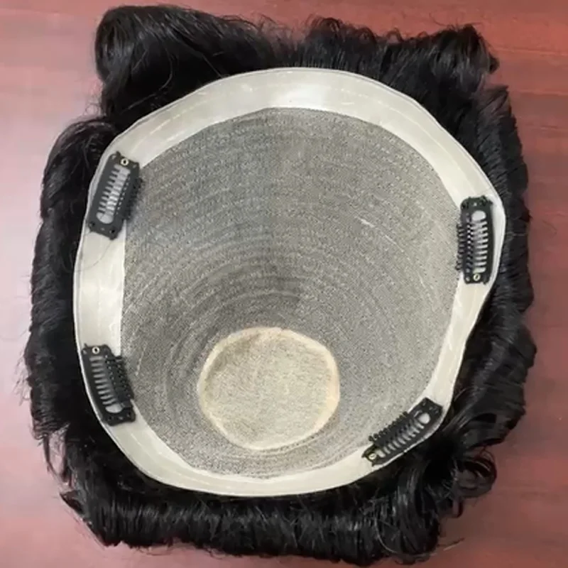 Male Wig Men Capillary Prothesis Machine Made Wig Natural Hairpiece 100% Human Hair Replacement System Natural Black Men Toupee