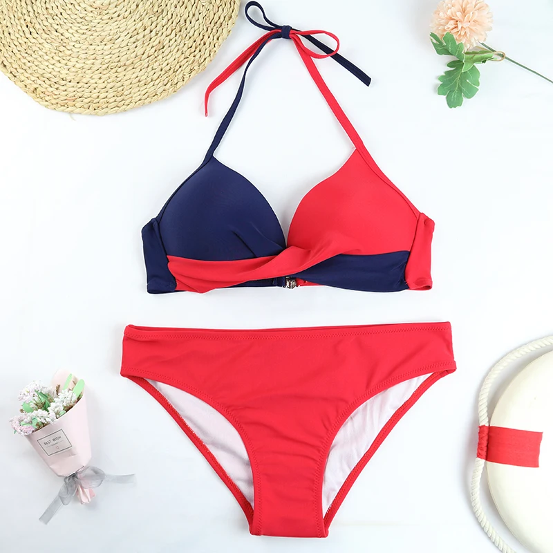 bikini sets for women Sexy Push Up Bikini Set 2022 New Patchwork Swimsuits Ruched Swimwear Women Biquini Strap Yellow Bathing Suit Summer Beachwear two piece bikini set