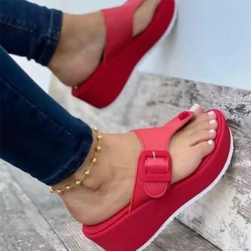 

2022 Summer Female Wedge Shoes Lady Bath Home Outdoor Slippers Fashion Flip-flops Women Slipper Buckle Decoration Beach Sandals