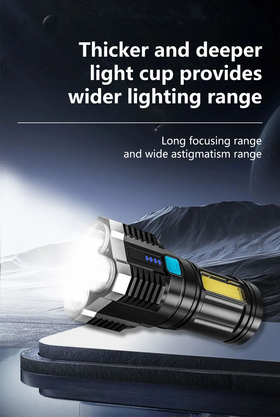 Description Picture 6 of itemHigh Power LED Flashlight Camping Torch 4 LEDs Flashlights COB Side Light Portable Rechargeable Lamp Hand Lantern Work Light