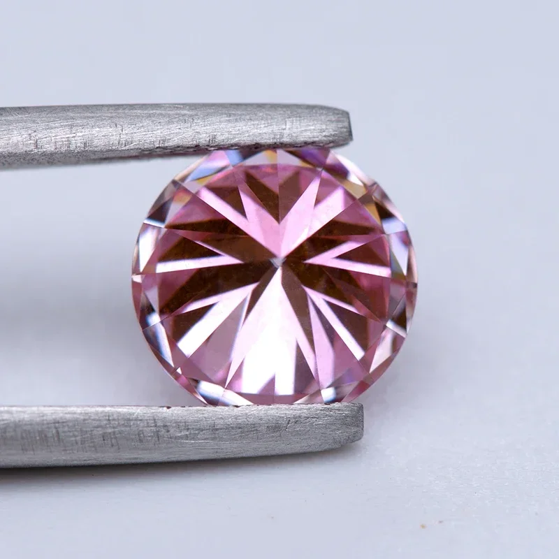 Moissanite Lab Grown Diamond Sakura Pink Color Round Cut Gemstone for Advanced Jewelry Making Materials with GRA Certificate,loose gemstones,moissanite jewelry materials,loose lab grown diamond,lab grown loose diamond