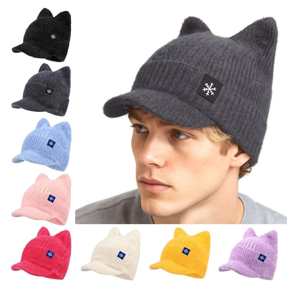 Acrylic Faux Fur Winter Cat Ear Knitted Hat