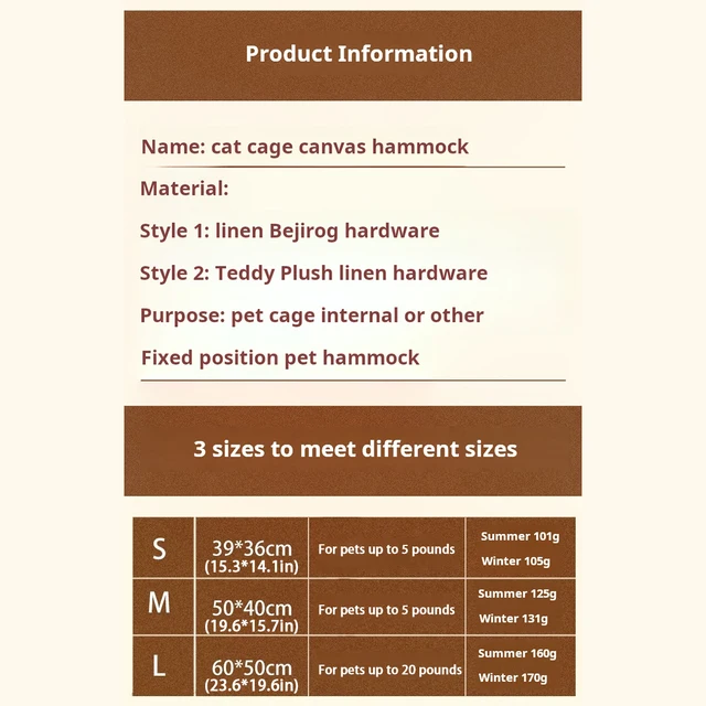 All-Season Cat Hammock for Cages, Durable Canvas & Linen, S/M/L Sizes, Easy Installation & Cleaning 5