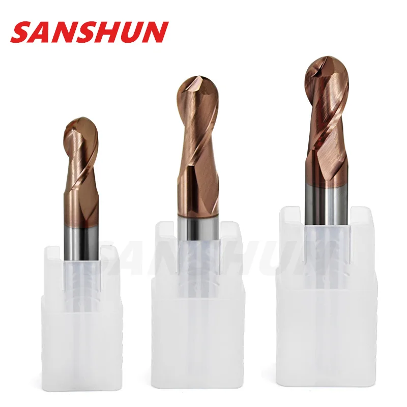 

Hrc65 Milling Cutter Alloy Coating Tungsten Steel Tool Cnc Maching Ball Nose Endmills SANSHUN Top Milling Cutter Machine Endmill