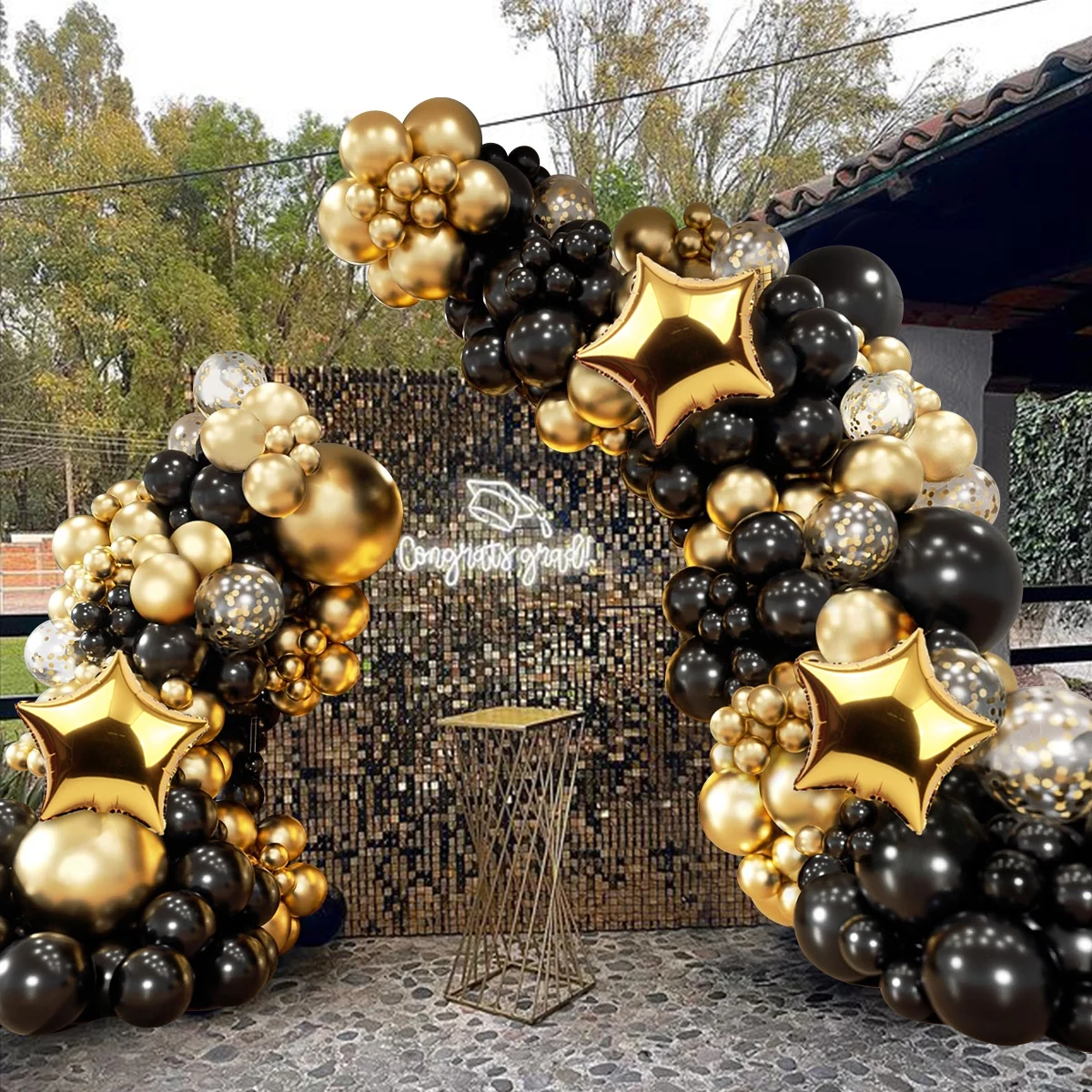 Latex Balloons 134pcs Black Gold Balloon Garland Arch Kit Latex Confetti Balloon Happy Birthday Party Decor Wedding Anniversary Baby Shower