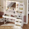 Vanity Desk with Mirror and Lights, Makeup Vanity with Lights & Charging Station, Makeup Desk with 5 Drawers & Storage Shelves 6
