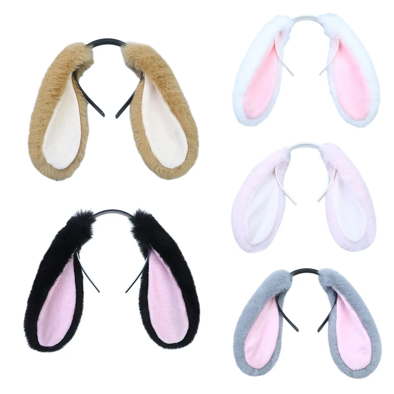 Nette Mädchen Plüsch Lange Kaninchen Ohren Haarband Weiblichen Anime Frauen Cartoon Plüsch Stirnband Halloween Party Cosplay Requisiten Täglichen Verschleiß – Detail 1