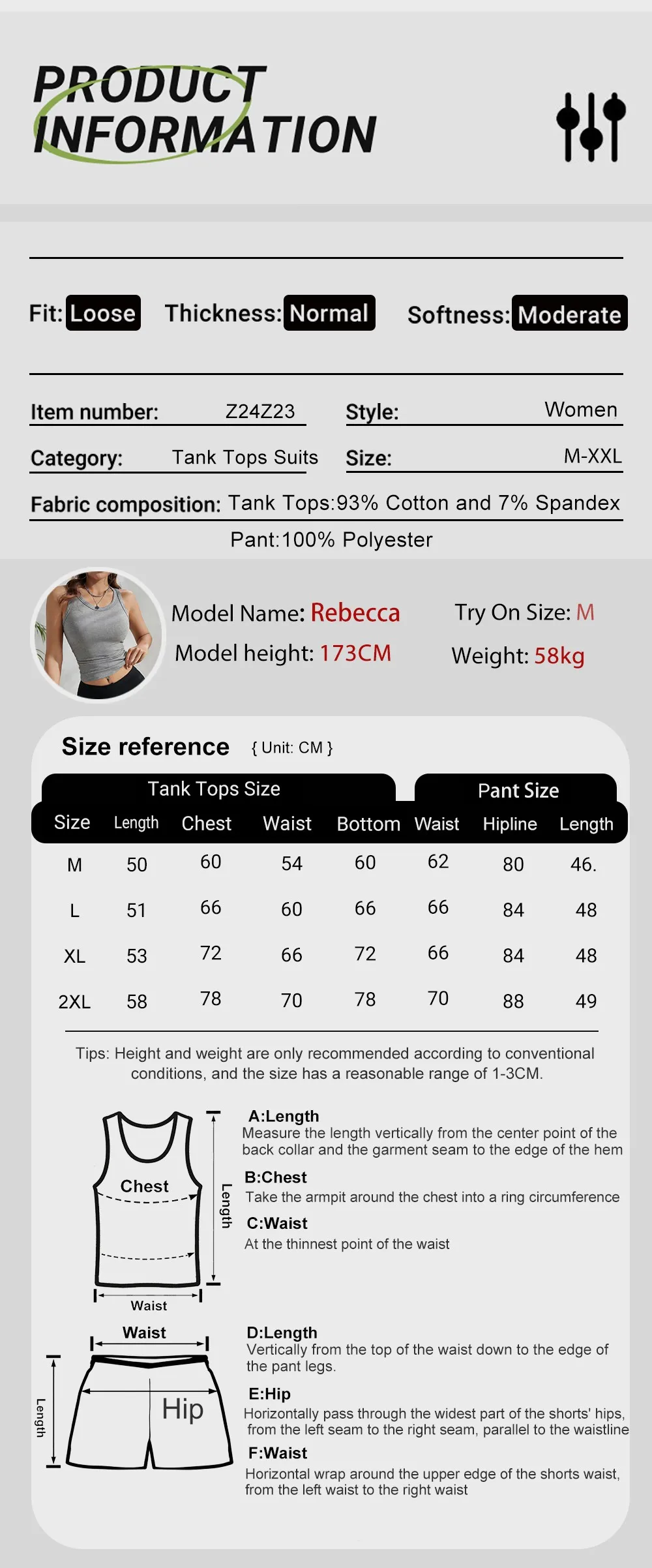 Einfaches Liebesherz-EKG-Print Camisole-Set für Damen, Sommer Baumwoll-Tanktops, Taillenliftende Kurze Hosen, Stretch-Leggings – Detail 1