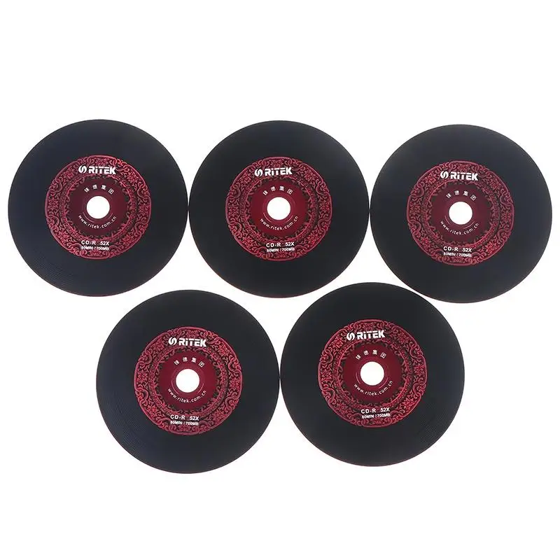 【H】10PCS Ritek 비닐 디스크 블랙 CD-R 블랭크 디스크 녹음 가능 컴팩트 디스크 700MB/80min/52x 자동차 음악 CD-R 블랭크 디스크 디스크