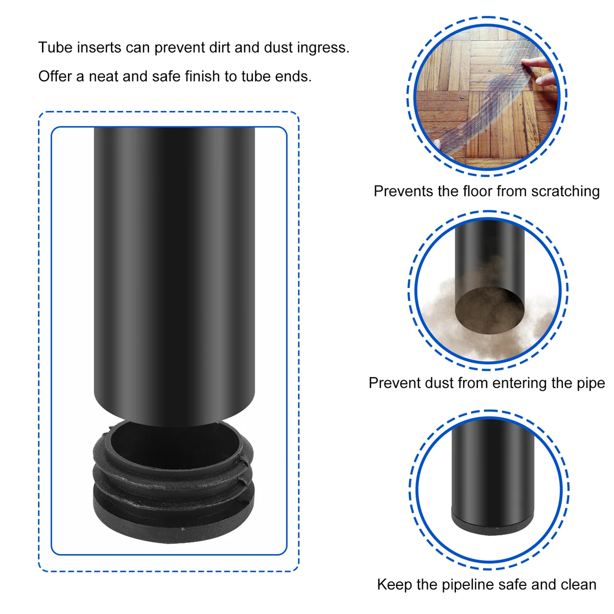 Rubber End Caps 6Pcs Plastic Blanking End Cap Pipe Tube Insert Plug Cover 40mm Black