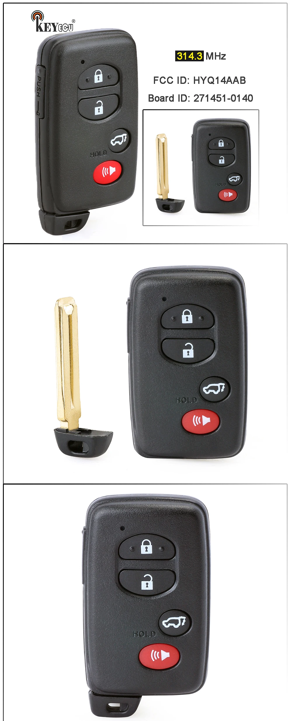 Keyforkess 315MHz ID scheda: 27145-3370 ID FCC: HYQ14AAB 89904-48110 portachiavi remoto Smart Card per Toyota Highlander 2007-2014 - Sd93a1fdf47524255837da710f20a7639E