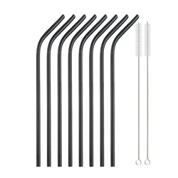 Set of 4/8 Eco - Friendly Reusable Stainless Steel Drinking Straws (Black 10Pcs)