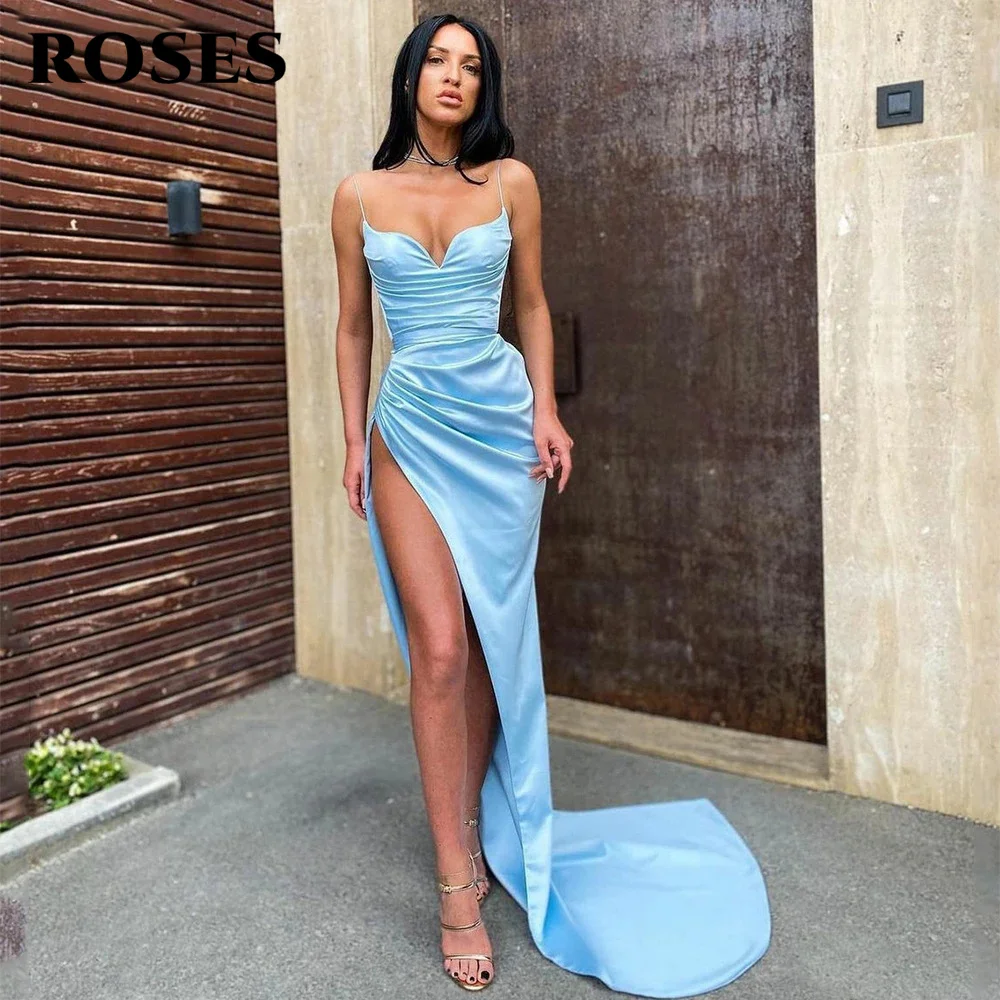 

ROSES High Side Split Prom Dresses Sleeveless Spaghetti Straps Evening Gowns Mermaid Backless Fashions Outfits Vestidos De Gala