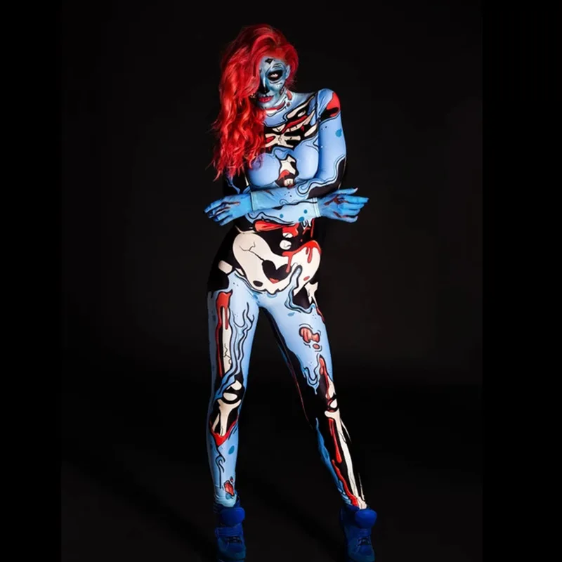Halloween costumes Scary Costume Skeleton women Halloween Day of The Dead horror zombie vampire cosplay carnival party long sleeved jumpsuit