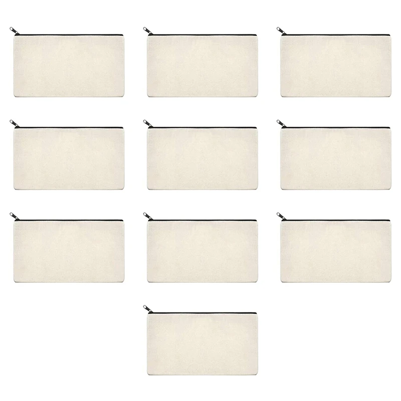 

10 PCS Pencil Pouch, DIY Craft Zipper Bags Beige Blank Makeup Bags Multifunctional Pouches