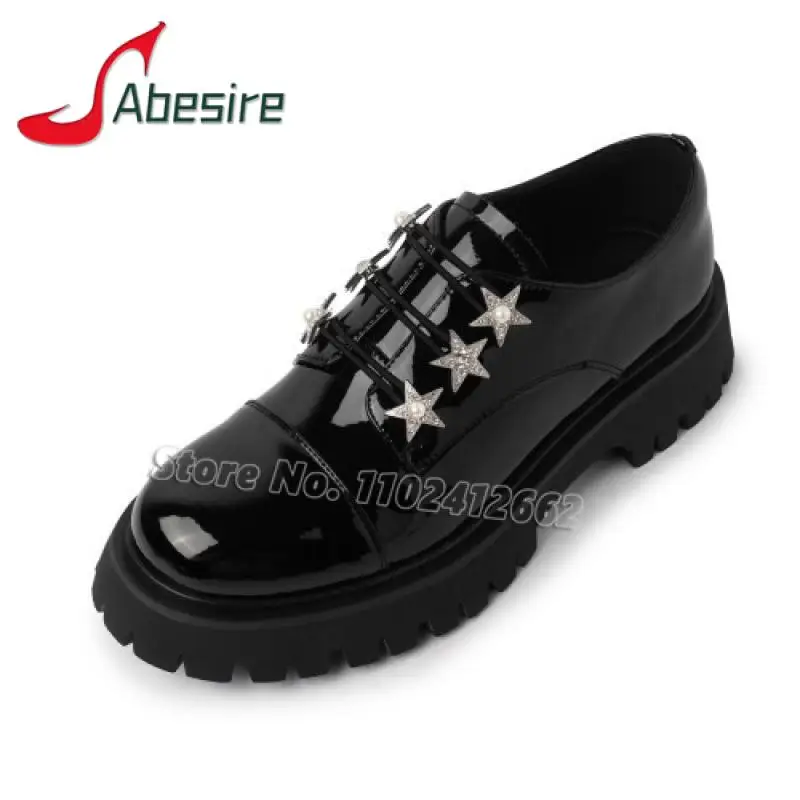 

Spring New Women's Casual Shoes Black Genuine Leather Rhinestone Loafers Round Toe Thick Heel Slip On Comfortable Female Shoes