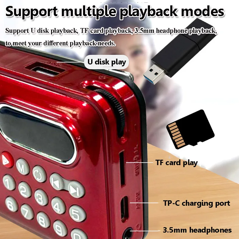 Mini Pocket FM Radio Best Reception Radios with LED Display Wireless Bluetooth Soundbar Music Player Recorder FM 76-108MHZ