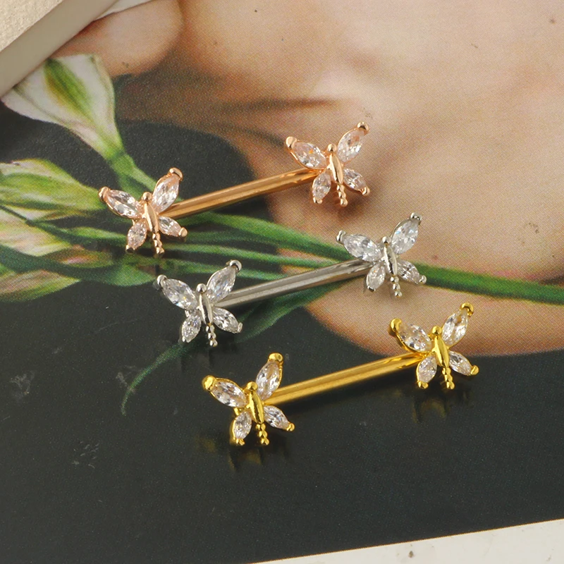 Butterfly Nipple Rings 14G Nipple Piercing Jewelry Stainless Steel Nipple Tongue Ring Barbell Piercing Jewelry for Women