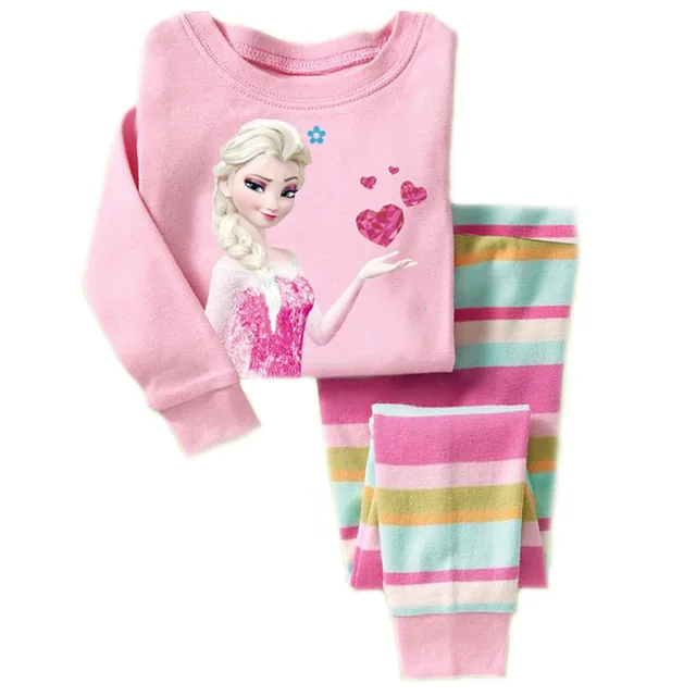 2pcs/set Frozen Anna Elsa Princess Series Pajamas Sets Baby Girls Boys Clothes Pijamas Cartoon Long Sleeve Tshirt+Pants nightgowns and robes	 Sleepwear & Robes