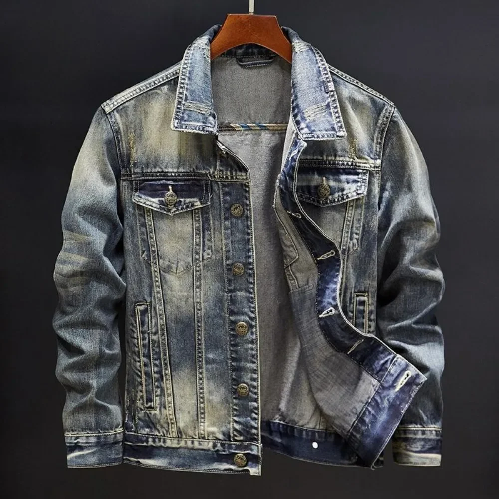 thumbnail image 1 of Chaquetas vaqueras para hombre, abrigo vaquero de otoño para hombre, de moda, nuevo, de alta calidad, precio bajo, holgado, original, coreano, informal, de lujo, estético, 1 of 4
