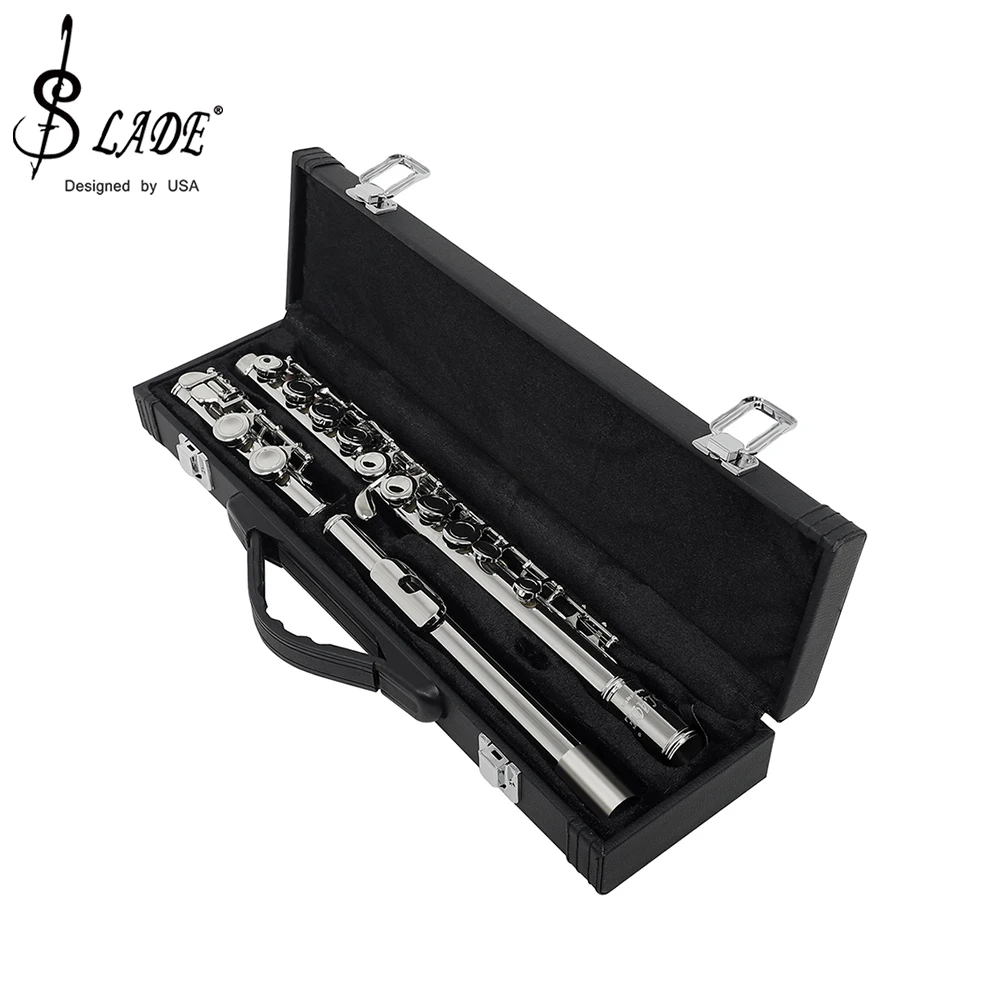 

SLADE 16 Close Holes C Key Flute Instrument Silver Plated Concert Flute with E key Gift for Beginners/Students