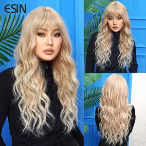 ESIN Synthetic Wig Long Blonde Color Water Wave Wigs for Women Cosplay Colorful Party Natural Daily Wigs Heat Resistant Hair