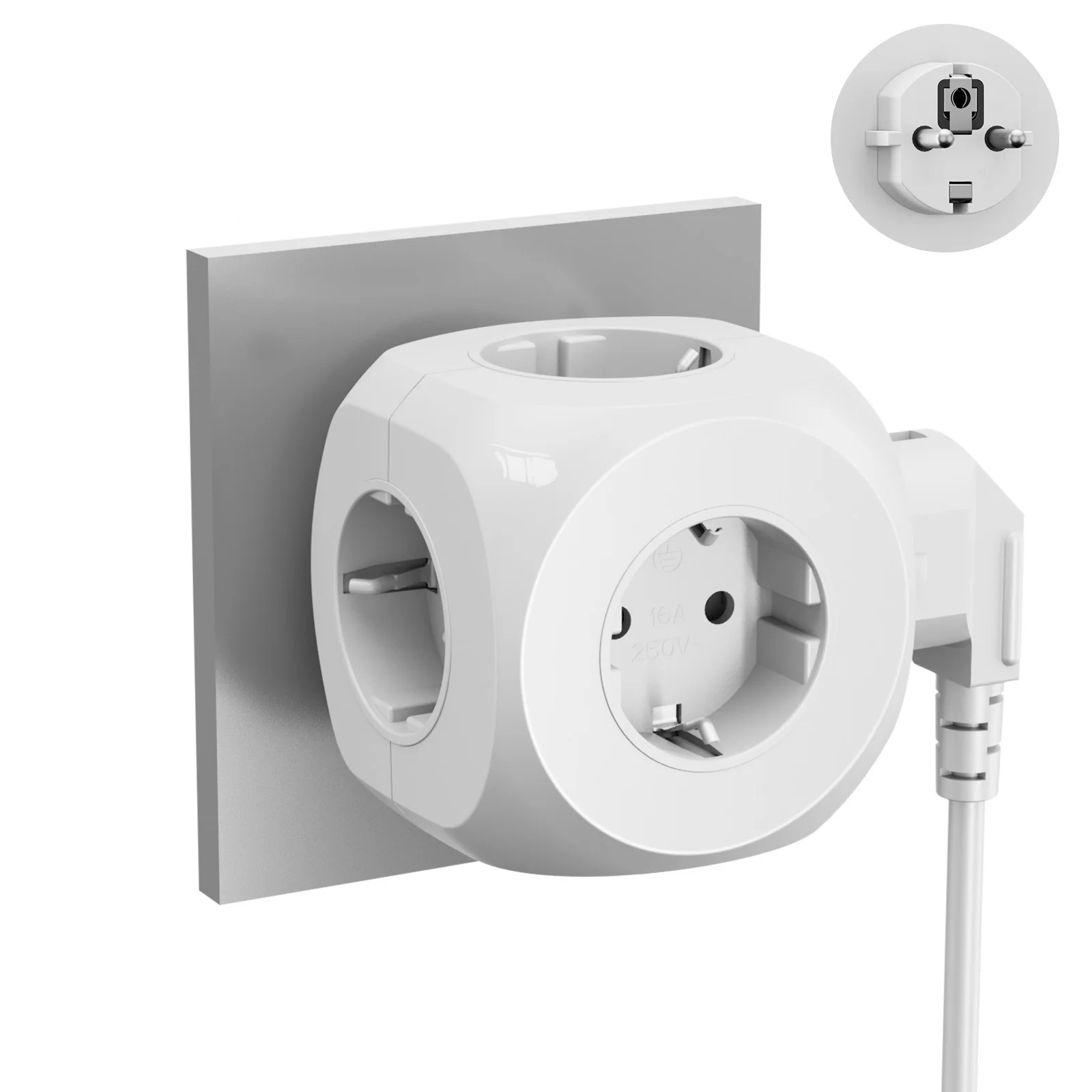4000 W EU-Stecker, europäischer Standardstecker, 4 AC 5 AC, Multi-Tap-Steckdosenleiste, Steckdose mit 2 USB-A, 2 USB-C-Anschlüssen zum Aufladen